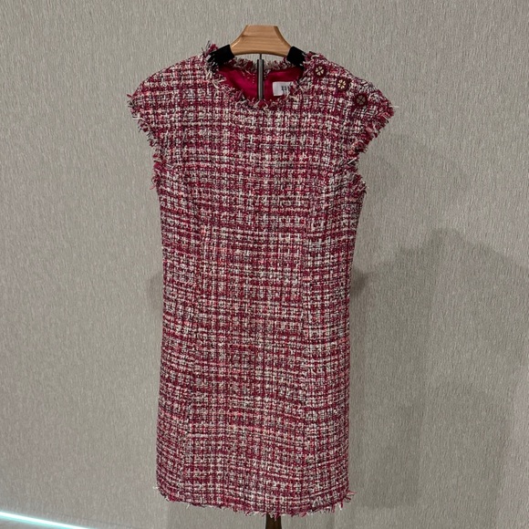 NEW Elliatt Pink Cream Gold Tweed Dress SMALL Cap/Short Sleeve Fringe - Picture 1 of 13